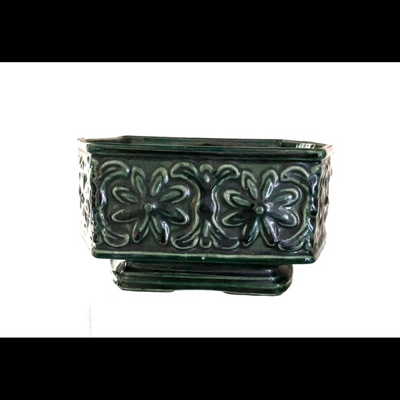 Vintage Green Embossed Floral Planter Pottery - Picture 2 of 4